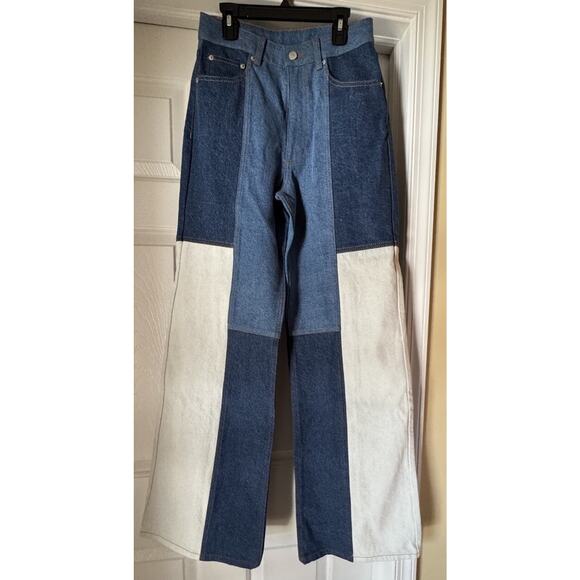 Farm Rio Patch Wide Leg Jeans Women’s 26 NWT Boho High Rise Retro Denim Anthro - Picture 1 of 9